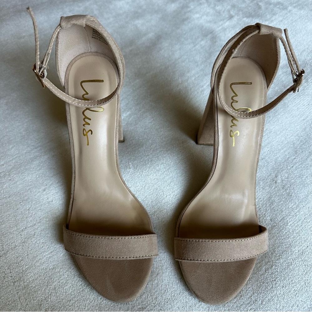 Light Nude Suede Ankle Strap Heels